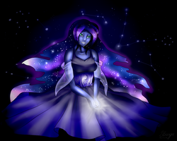 Size: 1024x819 | Tagged: safe, artist:strangu, princess luna, human, g4, clothes, crying, dress, dying, female, humanized, solo, stars, tangible heavenly object