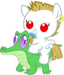 Size: 786x917 | Tagged: safe, artist:red4567, bulk biceps, gummy, alligator, pegasus, pony, g4, baby, baby pony, bulkabetes, colt, cute, duo, duo male, foal, gummybetes, male, pacifier, ponies riding gators, riding, small wings, weapons-grade cute, wings