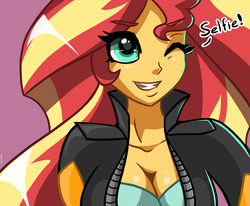 Size: 7874x6486 | Tagged: safe, artist:pitchyy, sunset shimmer, equestria girls, g4, absurd resolution, breasts, busty sunset shimmer, cleavage, cute, female, selfie, sexy, solo