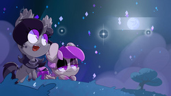 Size: 1024x576 | Tagged: safe, artist:cero, artist:jubei the pony, oc, oc only, chibi, clothes, couple, scarf