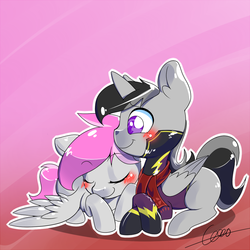 Size: 1000x1000 | Tagged: safe, artist:cero, artist:jubei the pony, oc, oc only, blushing, clothes, couple, scarf