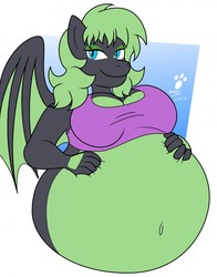 Size: 1005x1280 | Tagged: safe, artist:duragan, oc, oc only, oc:emilia 'emmy' emberseed, dracony, hybrid, anthro, belly, belly button, big belly, breasts, fat, female, huge belly, impossibly large belly, obese, solo