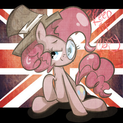 Size: 1080x1080 | Tagged: safe, artist:strabarybrick, pinkie pie, g4, britain, british, classy, female, hat, monocle, monocle and top hat, solo, top hat, union jack