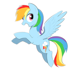 Size: 1280x1280 | Tagged: safe, artist:30clock, rainbow dash, pegasus, pony, g4, female, flying, mare, open mouth, simple background, solo, white background