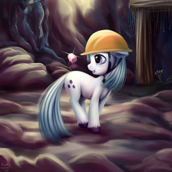 Size: 2000x2000 | Tagged: safe, artist:roadsleadme, marble pie, g4, cute, female, fluffy, gem, hard hat, hat, high res, mine, miner, solo