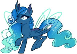 Size: 1024x730 | Tagged: safe, artist:7ebrah, princess luna, g4, beautiful, curved horn, female, horn, one eye closed, simple background, solo, transparent background