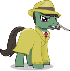 Size: 3022x3093 | Tagged: safe, artist:vector-brony, pony, g4, clothes, dick tracy, gun, hat, high res, inkscape, male, mouth hold, mysterious stranger, pulp hero, simple background, solo, stallion, transparent background, vector, weapon