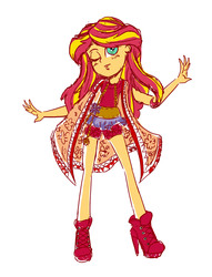 Size: 2016x2645 | Tagged: safe, artist:itsnotdaijoubu, sunset shimmer, equestria girls, g4, my little pony equestria girls: legend of everfree, camp fashion show outfit, female, high res, looking at you, one eye closed, solo, wink