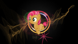 Size: 2560x1440 | Tagged: safe, artist:luckreza8, artist:thundy-r, babs seed, g4, cutie mark, female, neon, solo, wallpaper