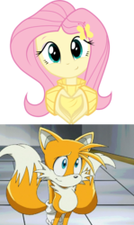 Size: 853x1431 | Tagged: safe, artist:oathkeeper21, edit, vector edit, fluttershy, equestria girls, g4, crossover, crossover shipping, fluttertails, male, miles "tails" prower, shipping, sonic the hedgehog (series), vector