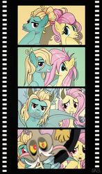 Size: 1041x1768 | Tagged: safe, artist:dsana, discord, fluttershy, zephyr breeze, bat pony, pony, g4, brother and sister, clothes, comic, costume, duckface, flutterbat, photo booth, photobomb, zephyrbat