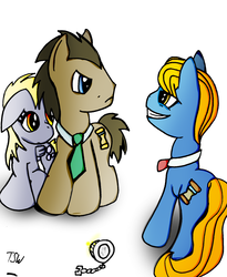 Size: 1626x1980 | Tagged: safe, artist:toxikku, derpy hooves, doctor whooves, perfect pace, time turner, earth pony, pegasus, pony, g4, crossover, doctor who, female, good vs evil, male, mare, simple background, stallion, the doctor, the master