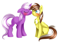 Size: 3900x3000 | Tagged: safe, artist:scarlet-spectrum, oc, oc only, oc:deezy, oc:graphica, blushing, duo, eyes closed, high res, simple background, transparent background