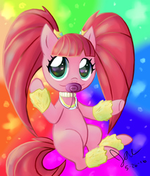Size: 5100x6000 | Tagged: safe, artist:jadethewolff, pacific glow, earth pony, pony, absurd resolution, cute, female, glowbetes, looking at you, pacifier, pigtails, smiling, solo