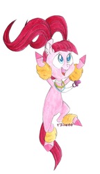 Size: 1111x1934 | Tagged: safe, artist:raiwee, pacific glow, earth pony, pony, cute, drawing, female, glowbetes, happy, jumping, mare, pigtails, solo, traditional art