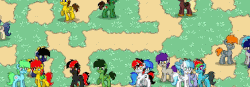 Size: 872x304 | Tagged: safe, oc, oc only, oc:smiley beam, earth pony, pegasus, pony, unicorn, pony town, animated, earth pony oc, game, horn, needs more gif, party, pegasus oc, red and black oc, screenshots, trotting, trotting in place, unicorn oc