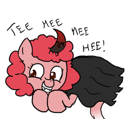 Size: 640x600 | Tagged: safe, artist:ficficponyfic, color edit, edit, oc, oc only, oc:pipadeaxkor, demon, demon pony, colt quest, color, colored, cute, disguise, evil, fangs, female, floating, giggling, horn, illusion, pure unfiltered evil, solo