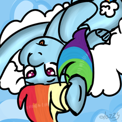 Size: 540x540 | Tagged: safe, artist:apple-jazzy, rainbow dash, g4, cloud, female, solo, tongue out, upside down