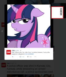 Size: 704x818 | Tagged: safe, artist:godoffury, twilight sparkle, g4, cable news network, cnn, lidded eyes, melania trump plagiarism gaffe, meta, text, twitter