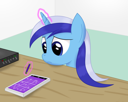 Size: 2160x1728 | Tagged: safe, artist:joey, minuette, pony, unicorn, g4, bored, female, magic, phone, smartphone, solo, sudoku