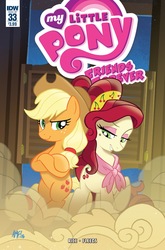 Size: 1054x1600 | Tagged: safe, artist:tonyfleecs, idw, applejack, cherry jubilee, pony, g4, spoiler:comic, spoiler:comicff33, bipedal, bipedal leaning, cover