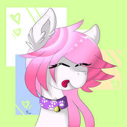 Size: 1000x1000 | Tagged: safe, artist:mici124, oc, oc only, oc:tendril, earth pony, pony, bell, bell collar, collar, digital art, ear fluff, female, fluffy, solo, tongue out
