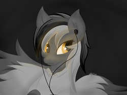 Size: 5000x3750 | Tagged: safe, artist:bbp, oc, oc only, oc:bespin, glowing eyes, golden eyes, headphones, solo