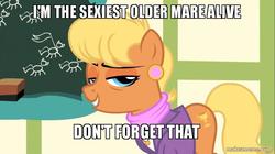Size: 800x449 | Tagged: safe, edit, edited screencap, screencap, ms. harshwhinny, flight to the finish, g4, bedroom eyes, cougar, female, grin, image macro, makeameme.org, meme, sexiest pony alive, smiling, solo