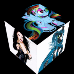 Size: 264x264 | Tagged: safe, queen chrysalis, rainbow dash, g4, animated, clickbait, cube, female, goth, goth time, irl, lol, paige (wwe), photo, rotating, rotation, wwe