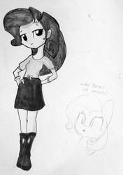 Size: 903x1280 | Tagged: safe, artist:tjpones, rarity, pony, unicorn, equestria girls, g4, grayscale, missing horn, monochrome, sketch, traditional art