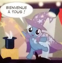 Size: 276x277 | Tagged: safe, trixie, pony, rabbit, unicorn, g4, bunny out of the hat, cute, diatrixes, female, filly, filly trixie, french, hat, mare, top hat, trixie's cape, trixie's hat, younger