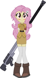 Size: 3714x6306 | Tagged: safe, artist:shadyhorseman, fluttershy, undead, vampire, bats!, equestria girls, g4, anti-tank rifle, arbmos, bfg, bitches love cannons, blushing, boots, cannon, clothes, crossover, cute, equestria girls-ified, fangs, female, flutterbat, gun, hellsing, looking at you, miniskirt, parody, police girl, race swap, rifle, seras victoria, simple background, skirt, smiling, socks, solo, thigh highs, thigh socks, transparent background, weapon, zettai ryouiki