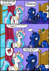 Size: 2262x3235 | Tagged: safe, artist:ciriliko, princess celestia, princess luna, gamer luna, g4, comic, creeper