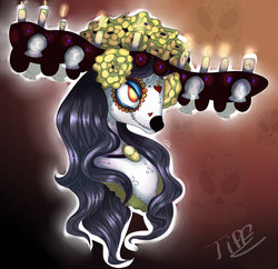 Size: 1024x992 | Tagged: safe, artist:dappled-san, artist:that-dappled-pegasi, pony, calaverita (sugar skull), catrina (calavera garbancera), death, dia de los muertos, hat, la muerte, la niña blanca, mexican, ponified, solo, sugar skull, the book of life