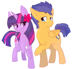 Size: 1024x982 | Tagged: safe, artist:lintegrisse, flash sentry, twilight sparkle, alicorn, pegasus, pony, g4, duo, female, flower, flower in hair, male, mare, ship:flashlight, shipping, simple background, stallion, straight, transparent background, twilight sparkle (alicorn)