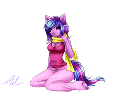 Size: 1024x887 | Tagged: safe, artist:astatos-luna, oc, oc only, anthro, anthro oc, breasts, cleavage, clothes, female, scarf, solo