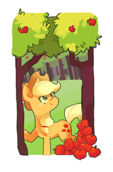 Size: 1024x1558 | Tagged: safe, artist:nifty-senpai, applejack, earth pony, pony, g4, apple, apple tree, colored pupils, cute, female, food, jackabetes, mare, solo, tree