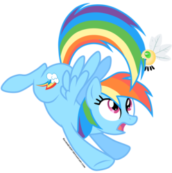 Size: 1668x1680 | Tagged: safe, artist:ravenevert, rainbow dash, parasprite, g4, female, solo, tail bite