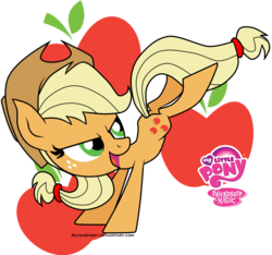 Size: 1470x1373 | Tagged: safe, artist:ravenevert, applejack, earth pony, pony, g4, applebutt, bucking, butt, female, looking back, mare, my little pony logo, plot, simple background, solo, transparent background