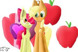 Size: 997x664 | Tagged: safe, artist:lydiajojo, apple bloom, applejack, g4, cutie mark, sisters, the cmc's cutie marks