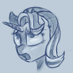 Size: 1369x1369 | Tagged: safe, artist:post-it, starlight glimmer, g4, female, monochrome, scene interpretation, sketch, solo