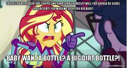 Size: 800x429 | Tagged: safe, edit, edited screencap, screencap, sci-twi, sunset shimmer, twilight sparkle, equestria girls, g4, my little pony equestria girls: friendship games, caption, image macro, king of the hill, makeameme.org, meme, quote, sunset yells at twilight