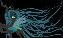 Size: 10000x6000 | Tagged: safe, artist:alligatorgummy, queen chrysalis, changeling, changeling queen, g4, absurd resolution, black background, crown, female, jewelry, minimalist, open mouth, regalia, simple background, solo, wallpaper, windswept mane