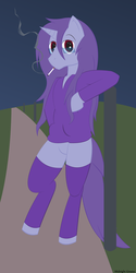 Size: 1000x2000 | Tagged: safe, artist:midnight groove, oc, oc only, oc:midnight groove, semi-anthro, bottomless, cigarette, clothes, hoodie, male, smoking, socks, solo, thigh highs