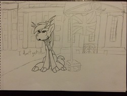 Size: 3264x2448 | Tagged: safe, artist:bigmackintosh, oc, oc only, oc:norn eire, deer, buckingham palace, england, high res, ireland, monochrome, nation ponies, northern ireland, ponified, traditional art, union jack