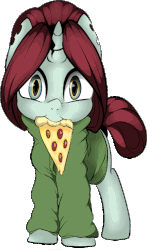 Size: 535x890 | Tagged: safe, artist:angrylittlerodent, artist:m3nsfw, oc, oc only, oc:taffeta, pony, unicorn, animated, cinemagraph, clothes, eating, female, food, gif, mare, nom, pizza, solo