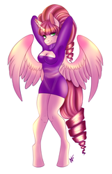 Size: 700x1089 | Tagged: safe, artist:cabbage-arts, oc, oc only, alicorn, anthro, alicorn oc, boob window, clothes, commission, commissioner:demori-crafts, dress, female, horn, simple background, solo, spread wings, white background, wings