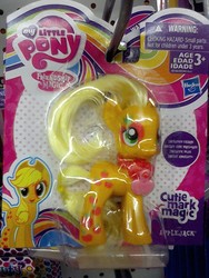 Size: 1600x1200 | Tagged: safe, applejack, g4, abuse, black eye, brushable, cutie mark magic, female, hasbro strikes again, jackabuse, low quality, my little pony logo, picture, solo, toy, toy abuse