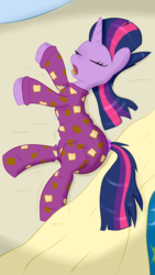 Size: 2322x4128 | Tagged: safe, artist:ricktin, twilight sparkle, g4, cute, diaper, drool, female, footed sleeper, non-baby in diaper, poofy diaper, sleeping, solo, super crinkle pony adventure 64, twiabetes
