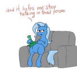 Size: 938x839 | Tagged: safe, anonymous artist, trixie, pony, unicorn, g4, bong, couch, drugs, female, high, mare, marijuana, simple background, sitting, solo, white background